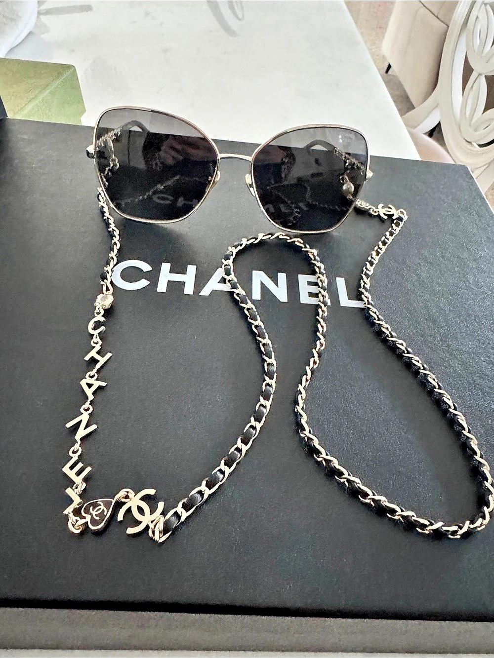 Chanel Butterfly Chain Sunglasses 4274-Q Black & Gold